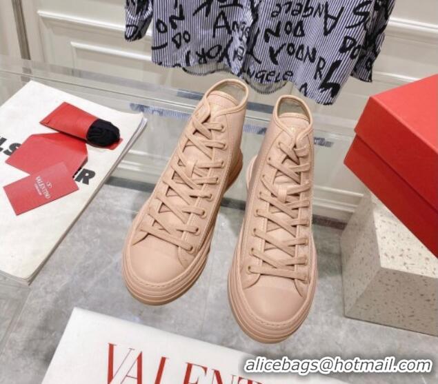 Stylish Valentino Totaloop Nylon High-top Sneakers Rose Beige 0626037