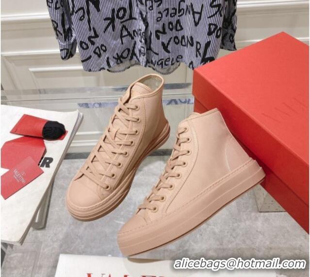 Stylish Valentino Totaloop Nylon High-top Sneakers Rose Beige 0626037