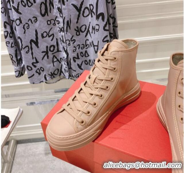 Stylish Valentino Totaloop Nylon High-top Sneakers Rose Beige 0626037