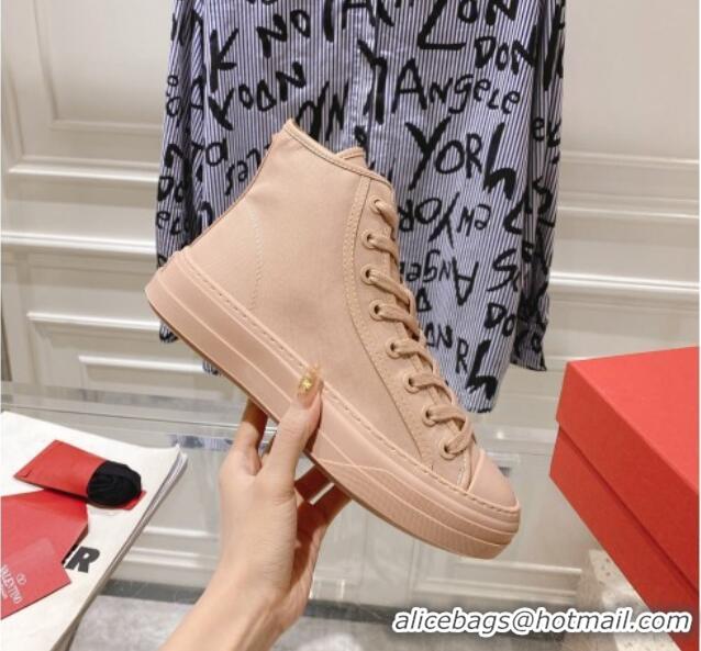 Stylish Valentino Totaloop Nylon High-top Sneakers Rose Beige 0626037