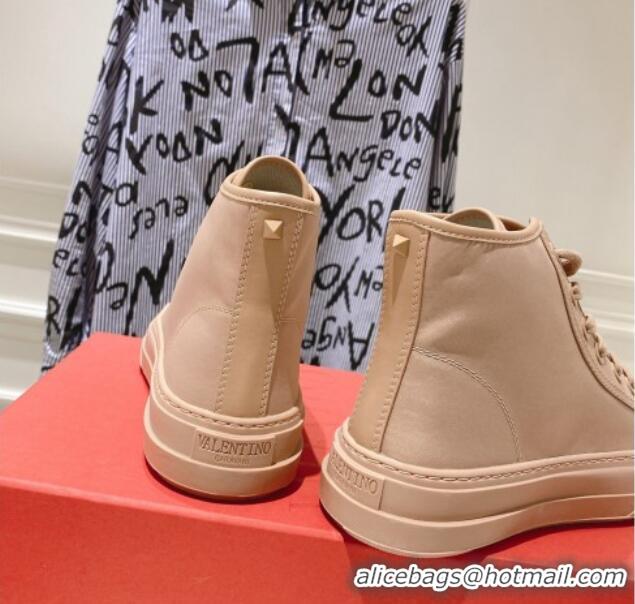 Stylish Valentino Totaloop Nylon High-top Sneakers Rose Beige 0626037