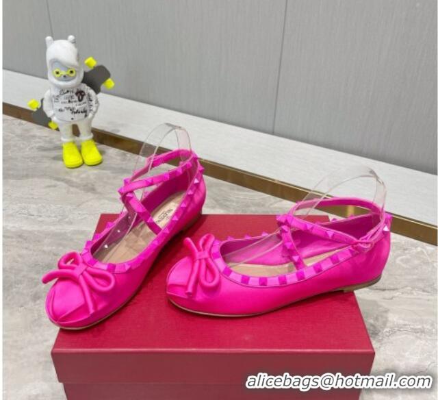 Best Product Valentino Rockstud Satin Ballerinas with Tone-To-Tone Studs and Bow Pink PP 0626039