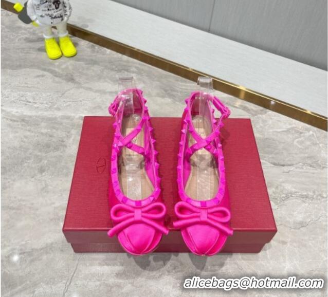 Best Product Valentino Rockstud Satin Ballerinas with Tone-To-Tone Studs and Bow Pink PP 0626039