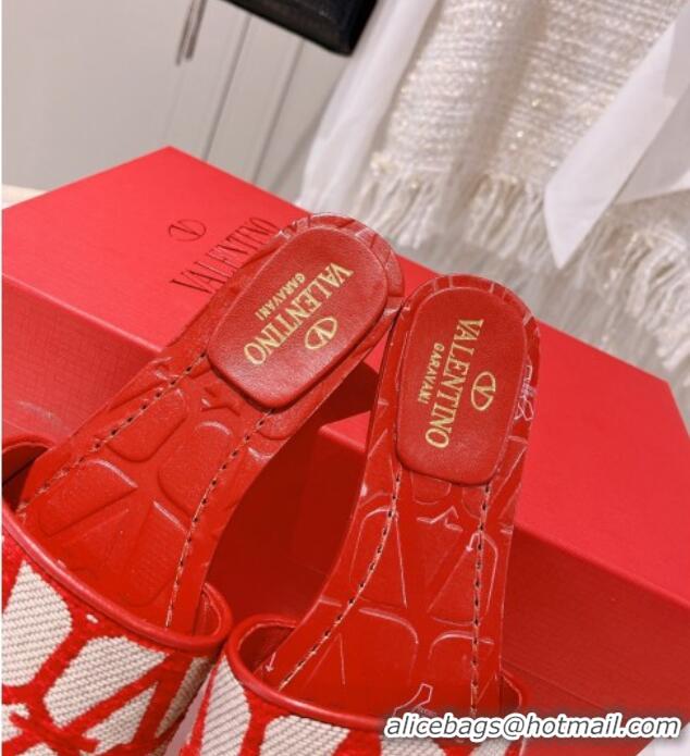 Sophisticated Valentino Toile Iconographe Fabric Flat Slide Sandals Red 712042