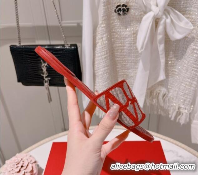 Sophisticated Valentino Toile Iconographe Fabric Flat Slide Sandals Red 712042