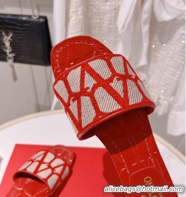 Sophisticated Valentino Toile Iconographe Fabric Flat Slide Sandals Red 712042