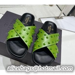 Purchase Valentino Roman Stud Turtle Rubger Slide Sandals Green 712049