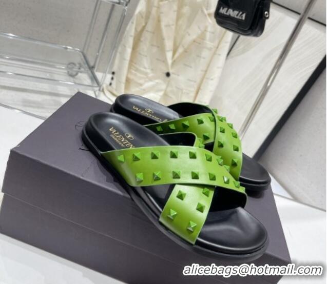 Purchase Valentino Roman Stud Turtle Rubger Slide Sandals Green 712049