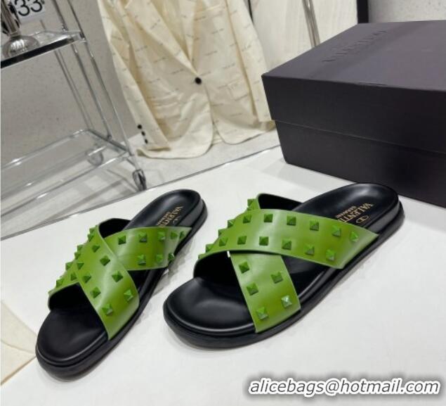 Purchase Valentino Roman Stud Turtle Rubger Slide Sandals Green 712049