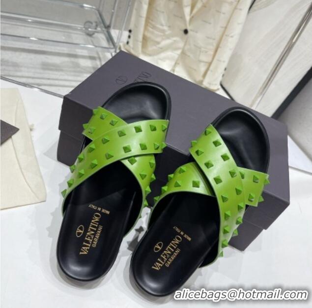 Purchase Valentino Roman Stud Turtle Rubger Slide Sandals Green 712049