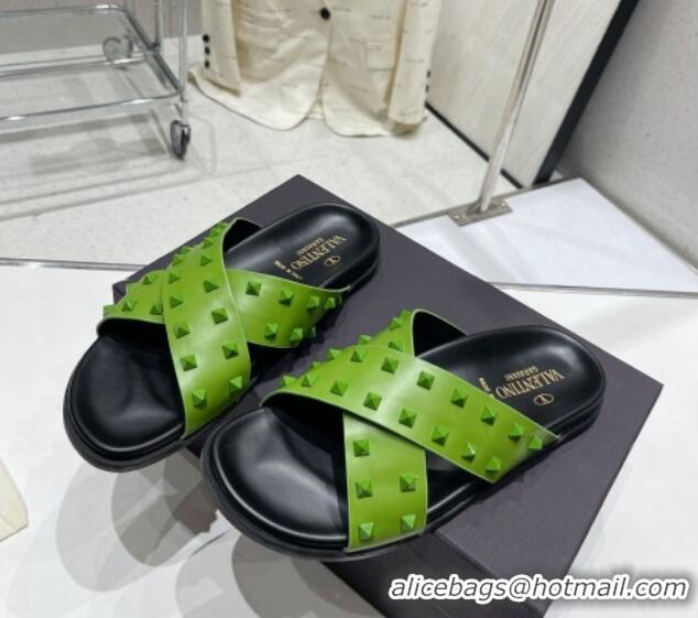 Purchase Valentino Roman Stud Turtle Rubger Slide Sandals Green 712049