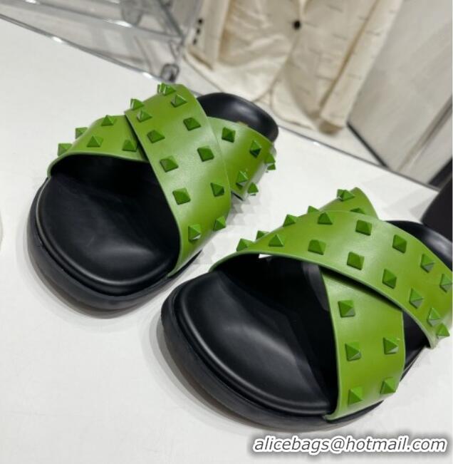 Purchase Valentino Roman Stud Turtle Rubger Slide Sandals Green 712049