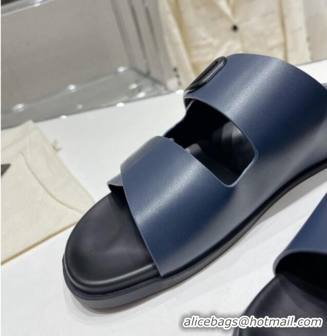 Perfect Valentino Vlogo Slide Sandals in Leather Strap Navy Blue 712054