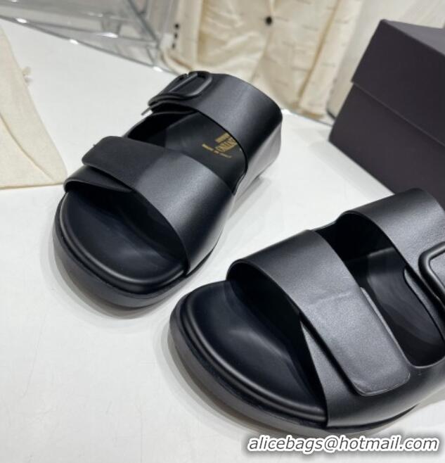 Good Product Valentino Vlogo Slide Sandals in Leather Strap Black 712055