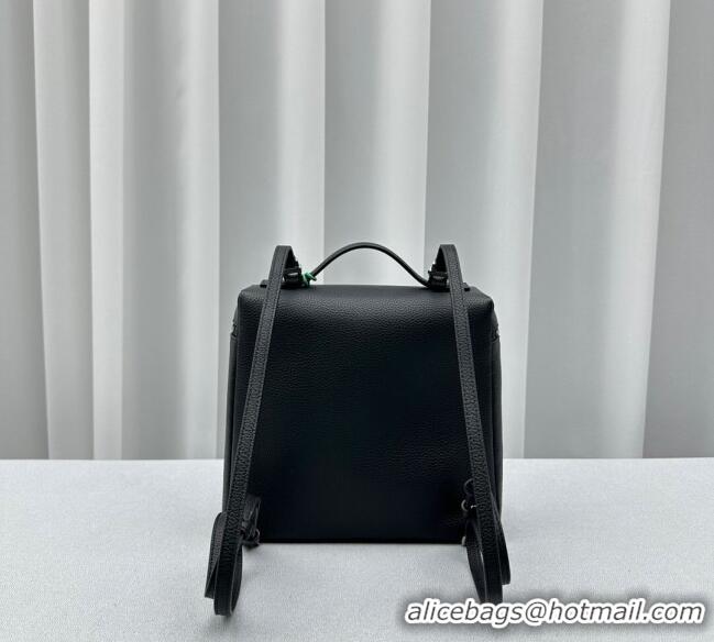 Famous Brand Loro Piana Extra Pocket Backpack Bag L23.5 in Calfskin LP5441 Black/Silver 2 2023