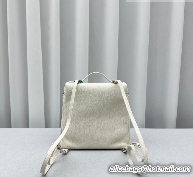 Discount Loro Piana Extra Pocket Backpack Bag L23.5 in Calfskin LP5441 Optic White/Silver 2023