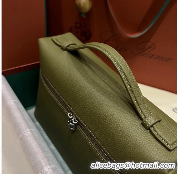 Super Quality Loro Piana Extra Pocket Pouch L27 in Calfskin LP5441 Green/Silver 2023