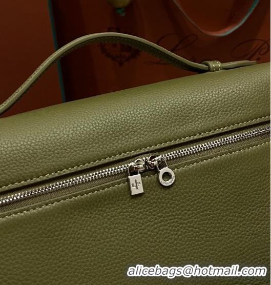 Super Quality Loro Piana Extra Pocket Pouch L27 in Calfskin LP5441 Green/Silver 2023