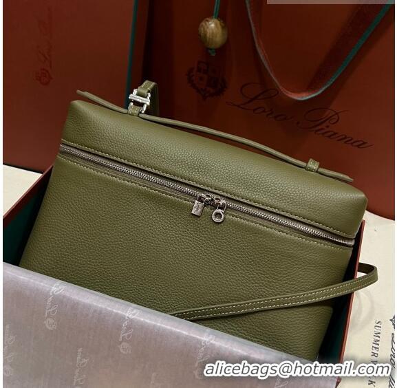 Super Quality Loro Piana Extra Pocket Pouch L27 in Calfskin LP5441 Green/Silver 2023