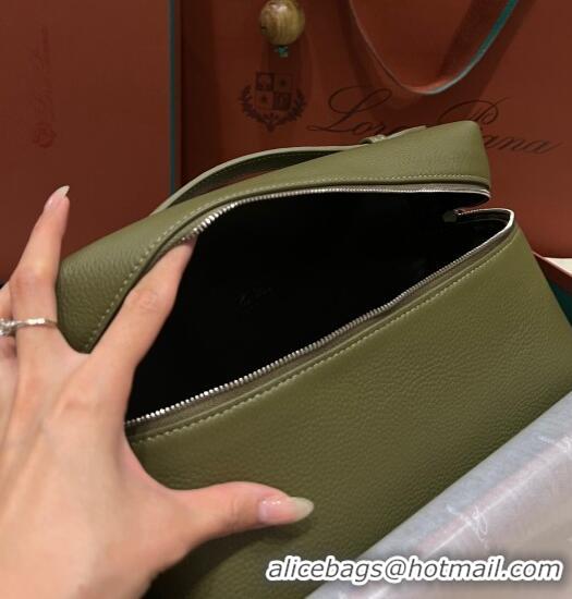 Super Quality Loro Piana Extra Pocket Pouch L27 in Calfskin LP5441 Green/Silver 2023