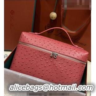 Low Price Loro Piana Extra Pocket Pouch L27 in Ostrich Pattern Leather LP5442 Pink/Silver 2023