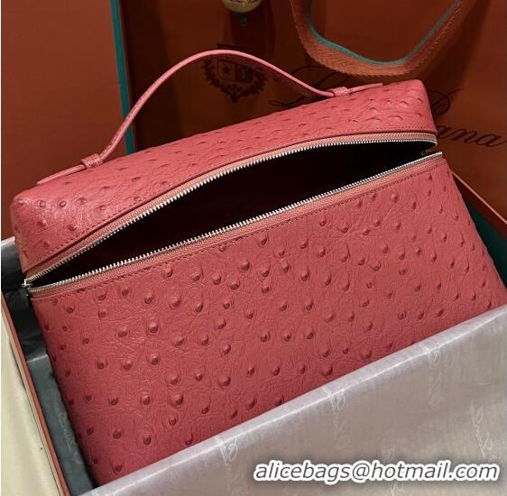 Low Price Loro Piana Extra Pocket Pouch L27 in Ostrich Pattern Leather LP5442 Pink/Silver 2023