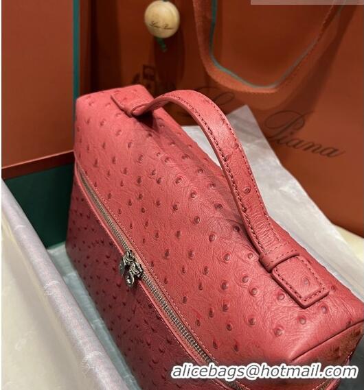 Low Price Loro Piana Extra Pocket Pouch L27 in Ostrich Pattern Leather LP5442 Pink/Silver 2023