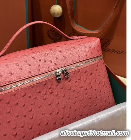 Low Price Loro Piana Extra Pocket Pouch L27 in Ostrich Pattern Leather LP5442 Pink/Silver 2023