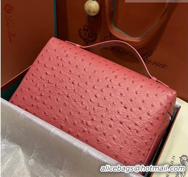 Low Price Loro Piana Extra Pocket Pouch L27 in Ostrich Pattern Leather LP5442 Pink/Silver 2023