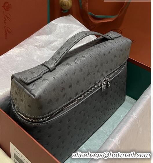 Inexpensive Loro Piana Extra Pocket Pouch L27 in Ostrich Pattern Leather LP5442 Grey/Silver 2023