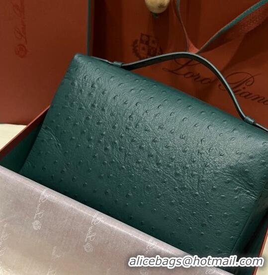 Super Quality Loro Piana Extra Pocket Pouch L27 in Ostrich Pattern Leather LP5442 Green/Silver 2023