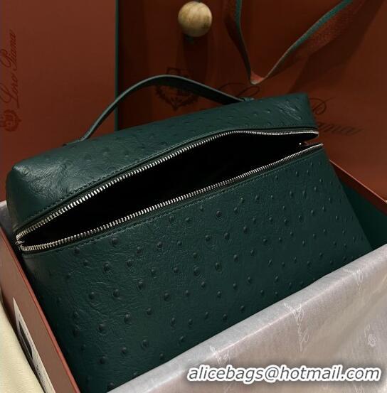 Super Quality Loro Piana Extra Pocket Pouch L27 in Ostrich Pattern Leather LP5442 Green/Silver 2023