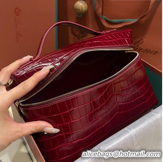 Top Quality Loro Piana Extra Pocket Pouch L27 in Crocodile Pattern Leather LP5443 Burgundy/Gold 2023