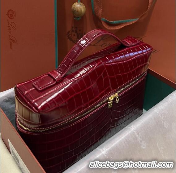 Top Quality Loro Piana Extra Pocket Pouch L27 in Crocodile Pattern Leather LP5443 Burgundy/Gold 2023