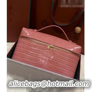 Grade Quality Loro Piana Extra Pocket Pouch L27 in Crocodile Pattern Leather LP5443 Pink/Gold 2023