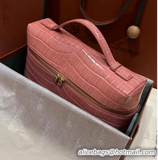 Grade Quality Loro Piana Extra Pocket Pouch L27 in Crocodile Pattern Leather LP5443 Pink/Gold 2023