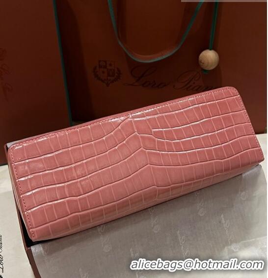 Grade Quality Loro Piana Extra Pocket Pouch L27 in Crocodile Pattern Leather LP5443 Pink/Gold 2023