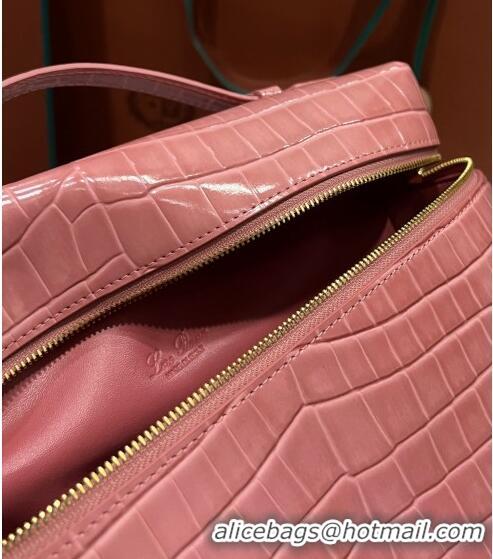 Grade Quality Loro Piana Extra Pocket Pouch L27 in Crocodile Pattern Leather LP5443 Pink/Gold 2023