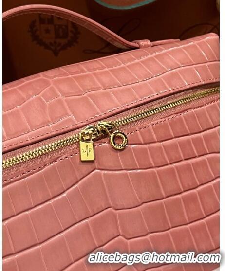 Grade Quality Loro Piana Extra Pocket Pouch L27 in Crocodile Pattern Leather LP5443 Pink/Gold 2023