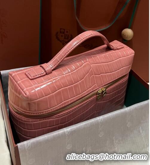 Grade Quality Loro Piana Extra Pocket Pouch L27 in Crocodile Pattern Leather LP5443 Pink/Gold 2023