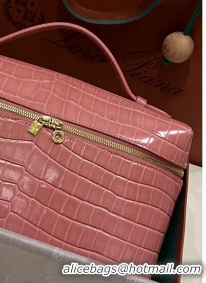 Grade Quality Loro Piana Extra Pocket Pouch L27 in Crocodile Pattern Leather LP5443 Pink/Gold 2023