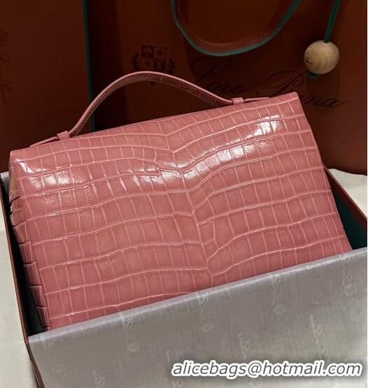 Grade Quality Loro Piana Extra Pocket Pouch L27 in Crocodile Pattern Leather LP5443 Pink/Gold 2023