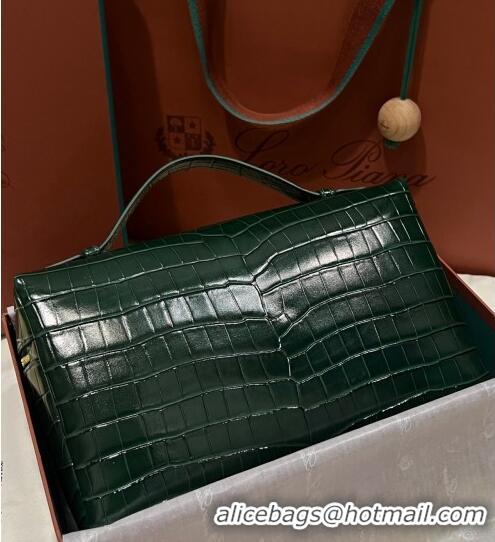 Famous Brand Loro Piana Extra Pocket Pouch L27 in Crocodile Pattern Leather LP5443 Dark Green/Gold 2023