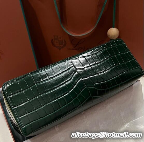 Famous Brand Loro Piana Extra Pocket Pouch L27 in Crocodile Pattern Leather LP5443 Dark Green/Gold 2023