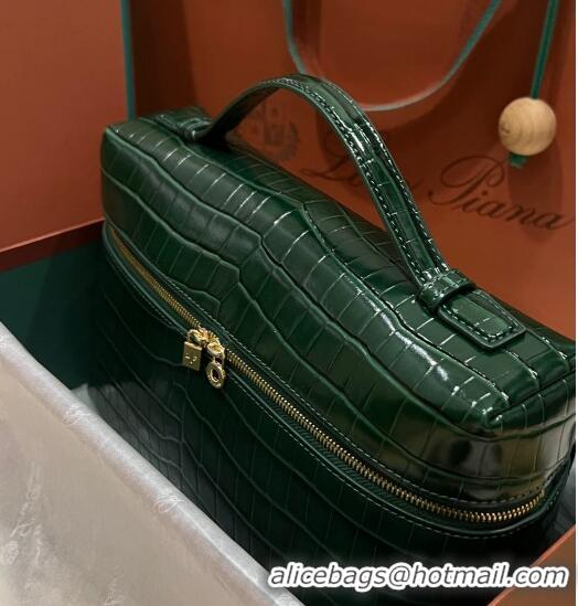 Famous Brand Loro Piana Extra Pocket Pouch L27 in Crocodile Pattern Leather LP5443 Dark Green/Gold 2023