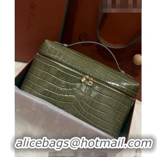 Discount Loro Piana Extra Pocket Pouch L27 in Crocodile Pattern Leather LP5443 Green 2/Gold 2023