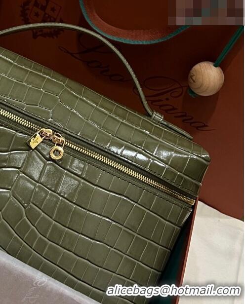 Discount Loro Piana Extra Pocket Pouch L27 in Crocodile Pattern Leather LP5443 Green 2/Gold 2023