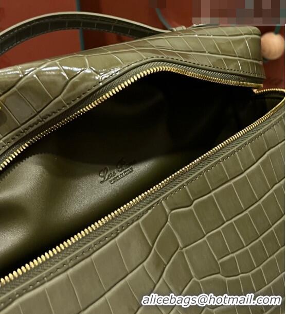 Discount Loro Piana Extra Pocket Pouch L27 in Crocodile Pattern Leather LP5443 Green 2/Gold 2023