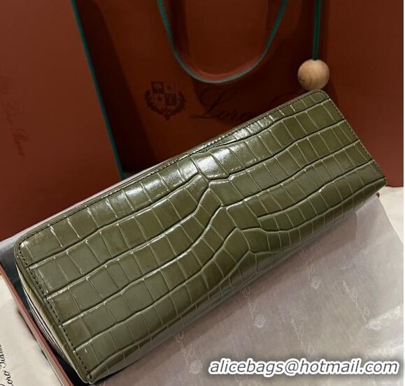 Discount Loro Piana Extra Pocket Pouch L27 in Crocodile Pattern Leather LP5443 Green 2/Gold 2023