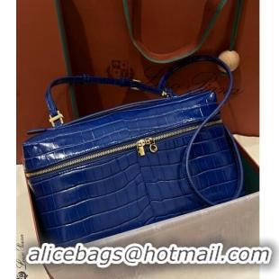 Low Price Loro Piana Extra Pocket Pouch L27 in Crocodile Pattern Leather LP5443 Blue 2/Gold 2023